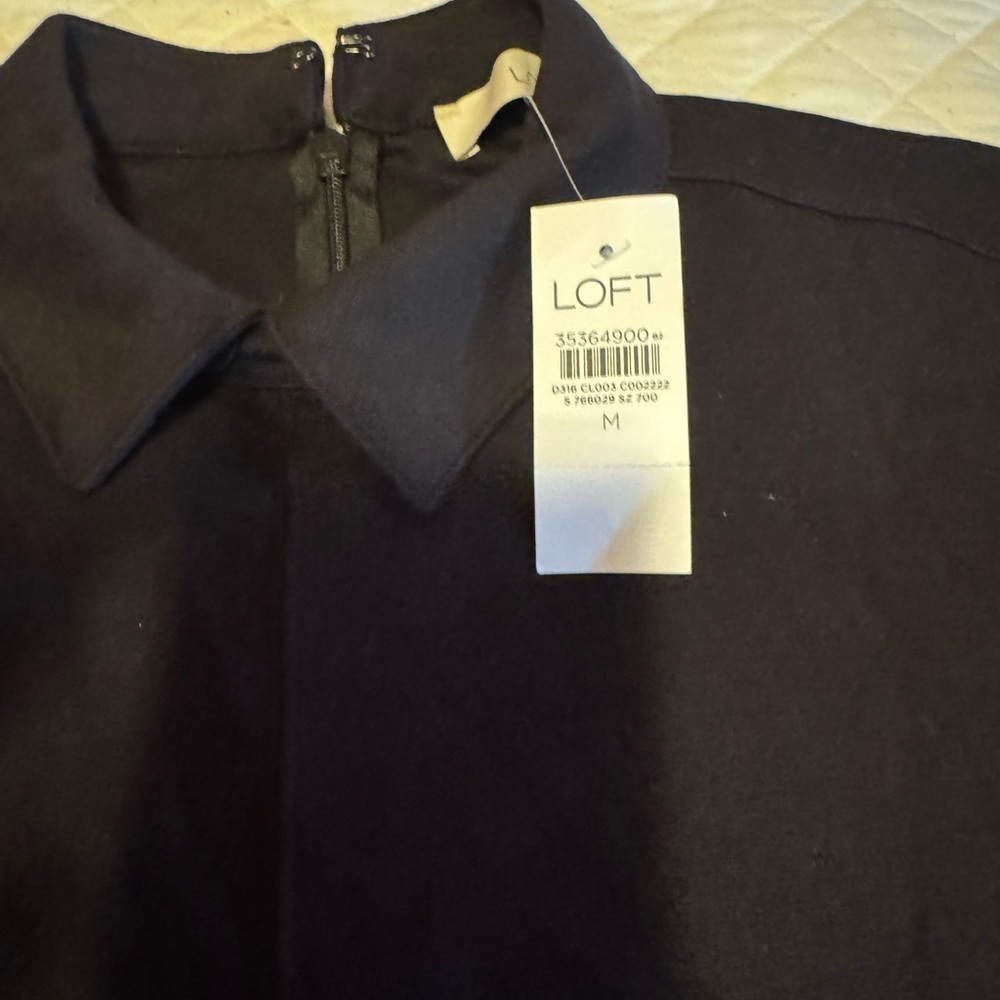 LOFT Black Short-Sleeve Mini Dress with Front Flap Pockets - Picture 4 of 9
